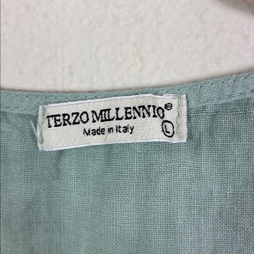 Terzo Millennio 100% Linen Green Top Roll Up Sleeves Blouse Relaxed Fit size L - Picture 4 of 11